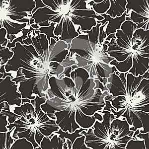 Flowers stems contour seamless pattern