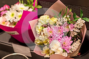 Flowers Store Bouquet of flowers pink red green white lilies roses orchids black tulip garden flowers for wedding valentine women