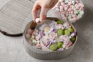 Flowers and sweets in cartoon box - how to make adorable gift, s photo