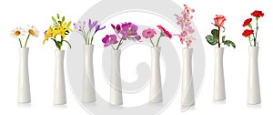Flowers in tall white vases