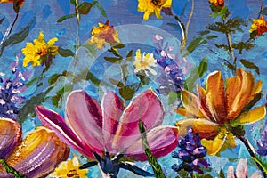 Flowers texture oil painting, Art Painted wildflowers Image color