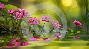 flowers and their reflection in the pond