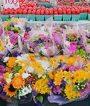 Flowers and Tomatoes at Farmers Market