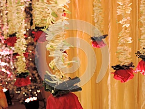 Flowers used for decorating entrance for Hindu wedding, India