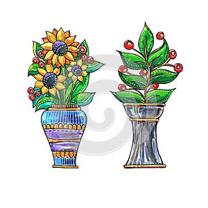 Flowers in Ð° vase. Abstract flowers.Decorative picture.Bright flowers.