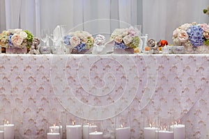 Flowers in the vase. Elegance table set up for wedding