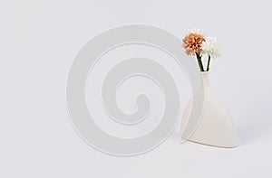 Flowers in vase. Modern posy, floral bouquet and copy space on background. Banner