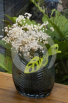 Flowers in a vase placed on the table