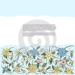 Flowers vector composition in doodle style.
