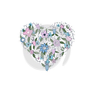 Flowers vector composition in doodle style.