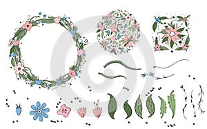 Flowers vector composition in doodle style.