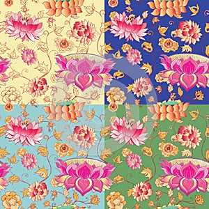 Flowers vector pattern with lotuses photo