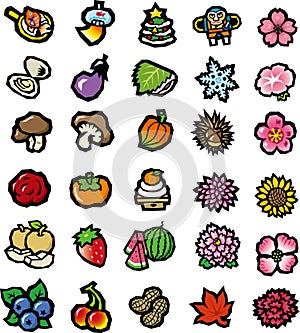 Flowers, vegetables, food icon collection