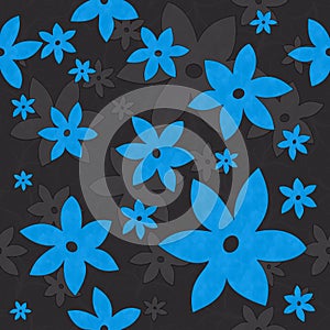 Flowers, Vines, Seamless Pattern in blue and grey