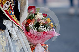 Flowers for the Virgin in the offering of the fallas of Valencia