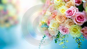 Flowers Wall Background With Amazing Multicolor Roses, Wedding Decoration, Retro Filter Tone