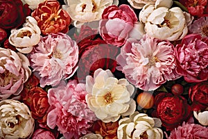 Flowers wall background with amazing red and white roses, Wedding decoration, hand made