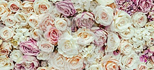 Flowers wall background with amazing red and white roses, Wedding decoration, hand made