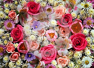 Flowers wall background with amazing roses