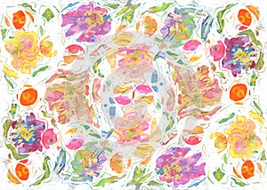 Flowers watercolor artwork as background, colorful hand drawn illustration, creative artwork