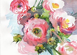 Flowers watercolor illustration. Delicate bouquet. Picture painting for design of posters, card, invitations for
