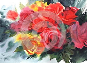 Flowers watercolor illustration. Delicate bouquet. Picture painting for design of posters, card, invitations for