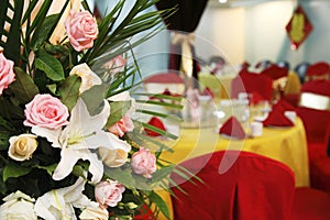 Flowers on wedding banquet.