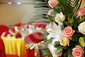 Flowers on wedding banquet.