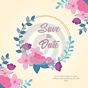 Flowers wedding, save the date, flowers leaves nature label