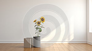 Minimalistic Empty Room With Sunflowers photo