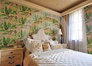 Flowery bedroom in morning lighting