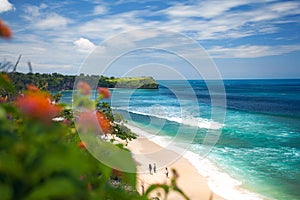 Flowery view of Balangan Beach in Bali, Indonesia, Asia photo