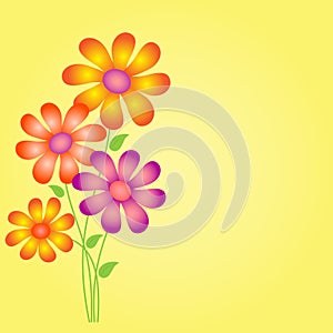 Flowesr Illsytration on Yellow Background, Flower Card