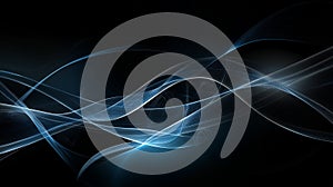 Flowing Abstract Blue Light Waves On Black Background