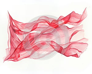 Flowing banner in the wind, crimson and white, Watercolor, hand drawing