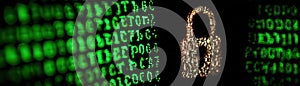Flowing binary code stream, a visual representation of digital data in cybersecurity and software development