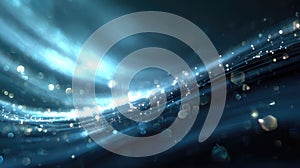 Flowing blue light wave with glowing particles