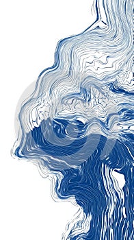 Flowing blue and white abstract lines create dynamic and mesmerizing patterns on a clean white background