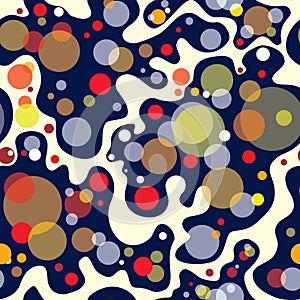 Flowing bubbles abstract seamless pattern. geometric background. Circles chaotic flow.