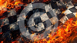 Flowing Checkered Racing Flag with Fire