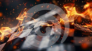 Flowing Checkered Racing Flag with Fire
