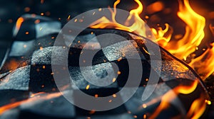 Flowing Checkered Racing Flag with Fire