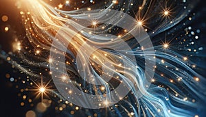 AI flowing digital particle tri-color lines technology background image