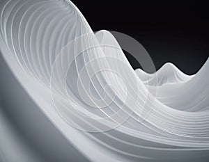 Flowing 3D waves in white and grey create a mesmerizing abstract pattern, featuring smooth curves and light gradients