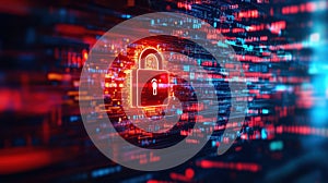 Flowing Data Stream with Security Icon