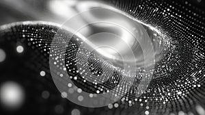 Flowing digital data particles creating an abstract wave network