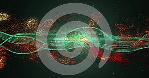 Flowing digital particles forming wave patterns, abstract image of data visualization