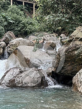 Flowing Freshwater Stream Cascading Over Rocks Surrounded By Lush Greenery In A Serene Environment
