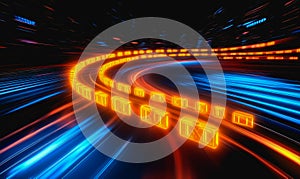 Flowing glowing binary code in a futuristic digital data stream environment