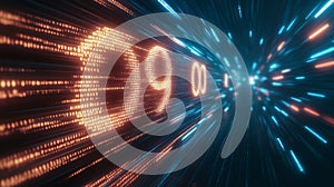 Flowing glowing binary code in a futuristic digital data stream environment